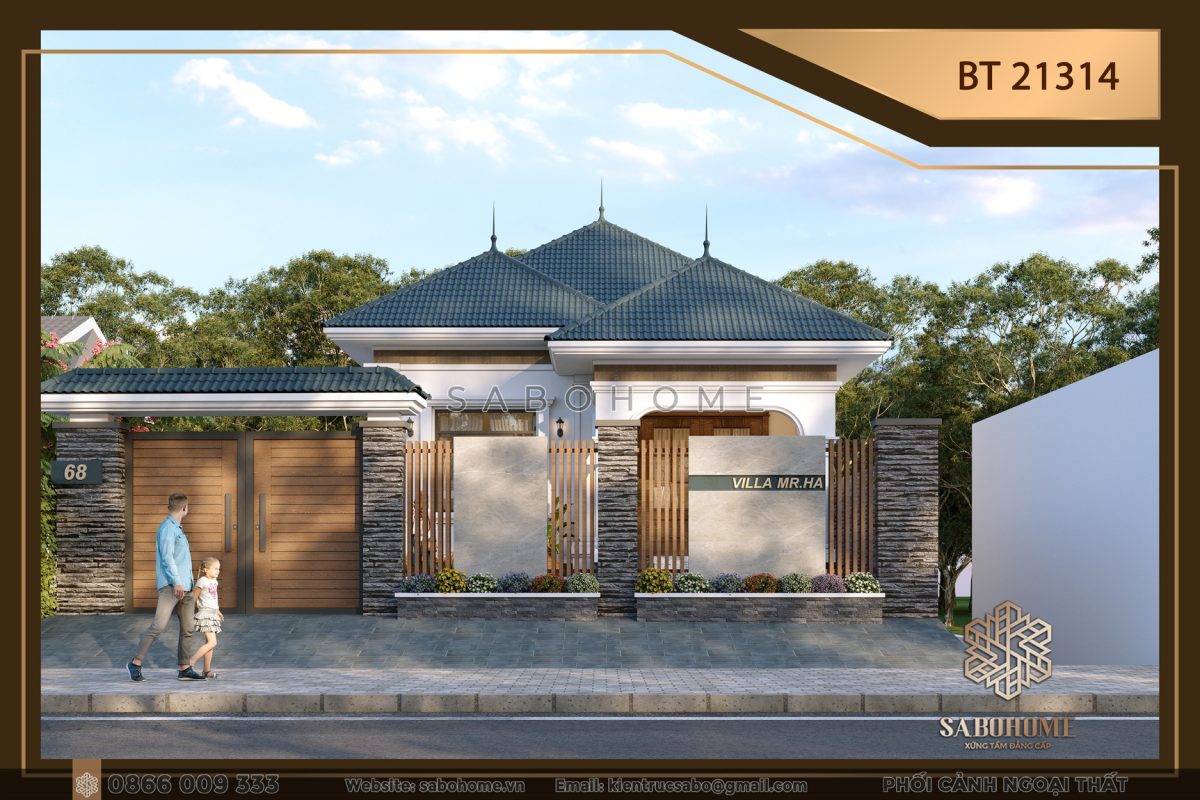 BT21341-Công Trình Biệt Thự 1 Tầng Hiện Đại Của Bác Hồng Ở Thái Bình