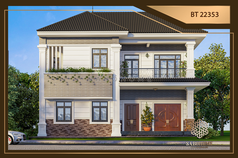 Mẫu nhà ở 2 tầng hiện đại mái nhật - BT22353