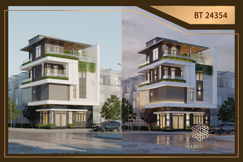 THIẾT KẾ MẪU BIỆT THỰ HIỆN ĐẠI ĐẸP - NHÀ Ở KẾT HỢP KINH DOANH - BT24354